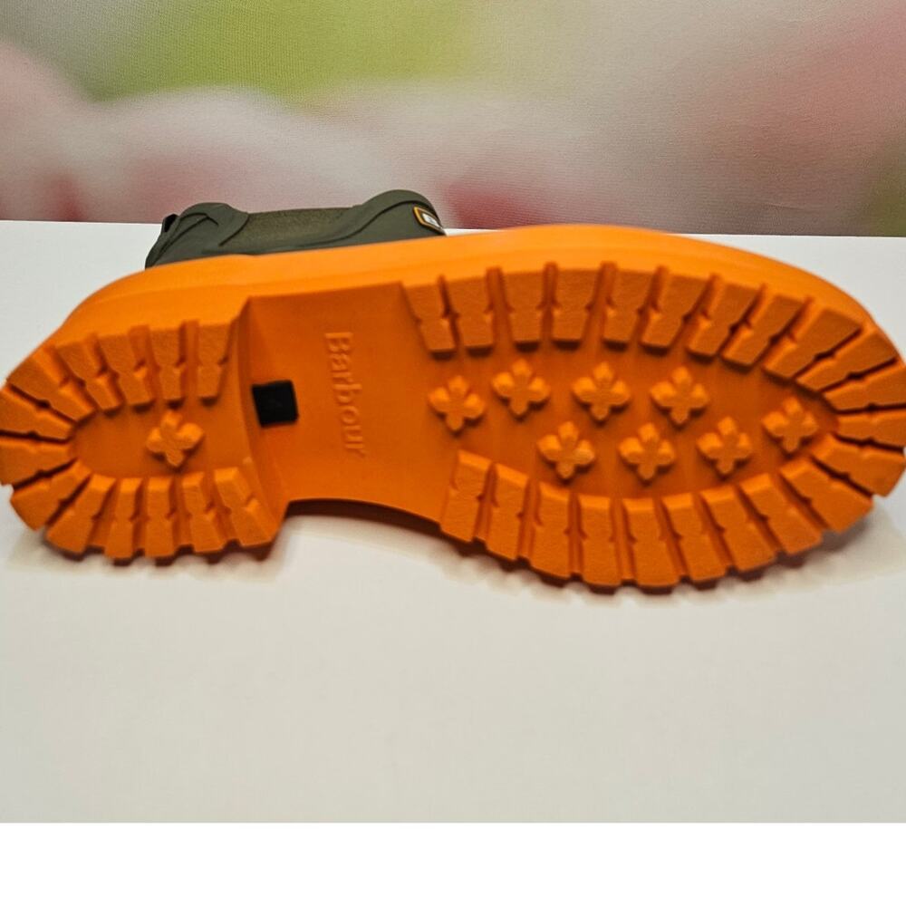 Barbour Olive Green and Orange Chelsea Rain Boots - Picture 8 of 9